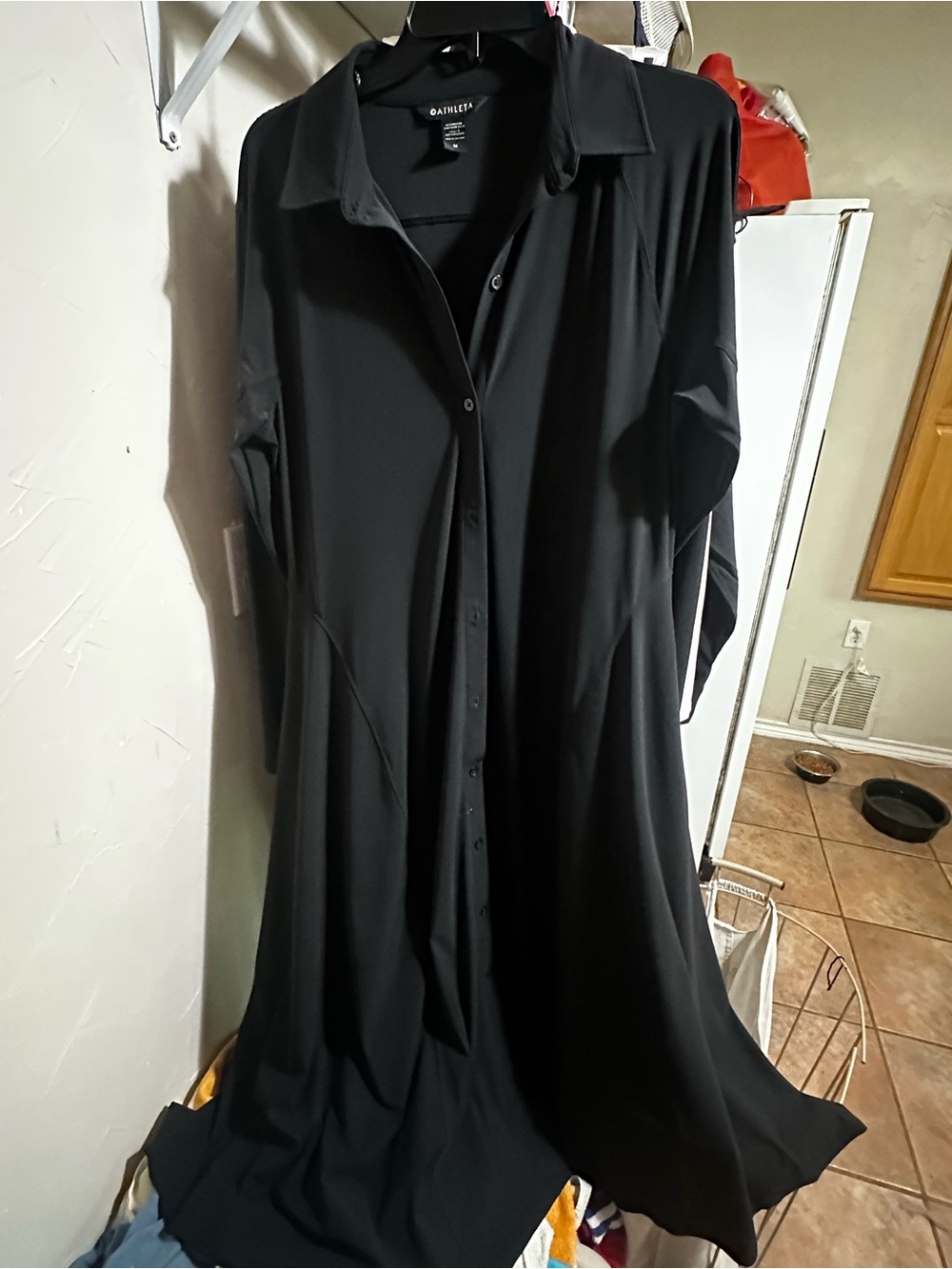 Athleta Black Long Button-Front Trench Shirt Dress
